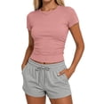thumbnail image 4 of Sundazz Slim Fitted T Shirts for Women Short Sleeve Ruched Crop Tops Summer Basic Tees, XS-XL, 4 of 9