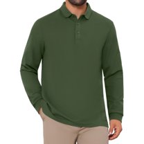 INSPIRE CHIC Men's Classic Solid Color Long Sleeves Basic Golf Polo T-Shirts S Green