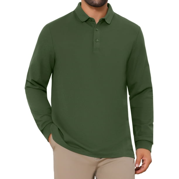 INSPIRE CHIC Camiseta Polo Básica de Manga Larga en Color Sólido para Hombre S Verde