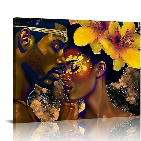 Acheng Aluminum alloy Framed King and Queen wall decor Abstract Modern Wall Art King and Queen Canvas wall art African American Wall Art Black Women Crown Painting Black Queen