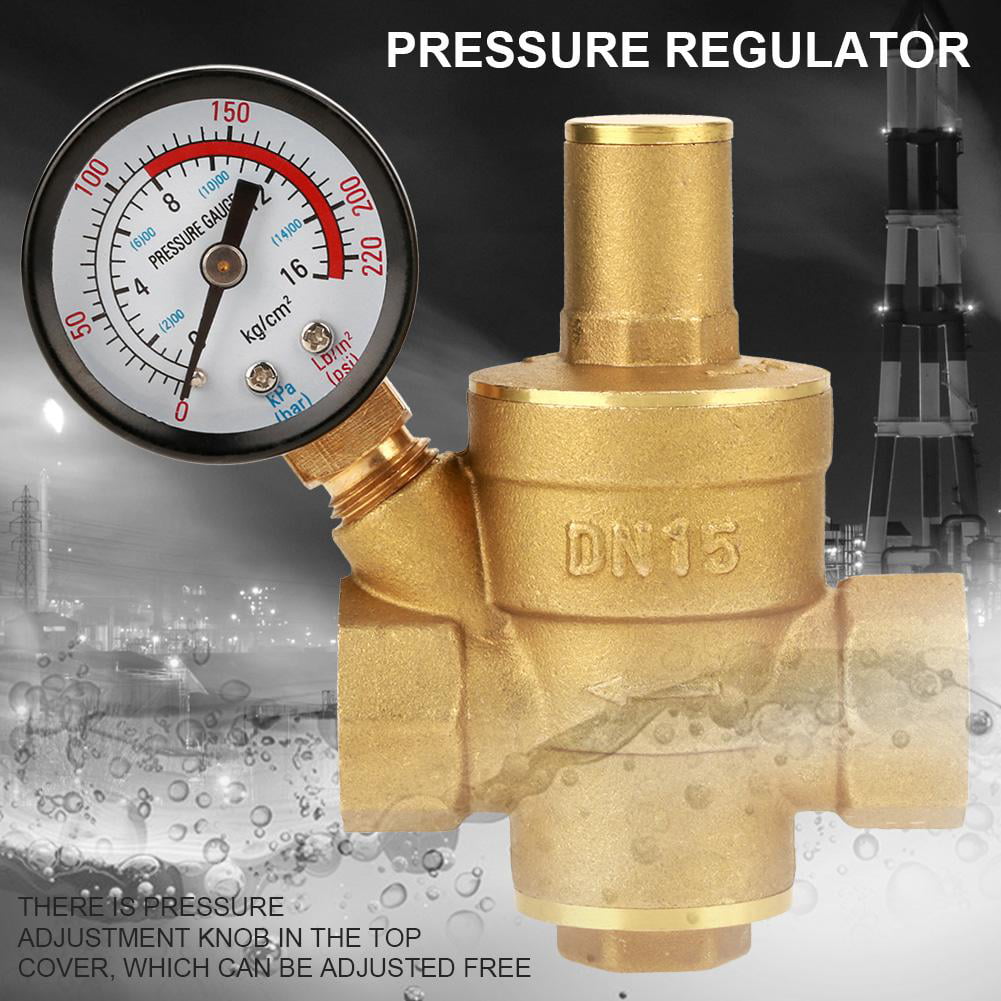 DN15 1/2 inch Adjustable Brass Water Pressure Regulator Reducer with Gauge Meter 