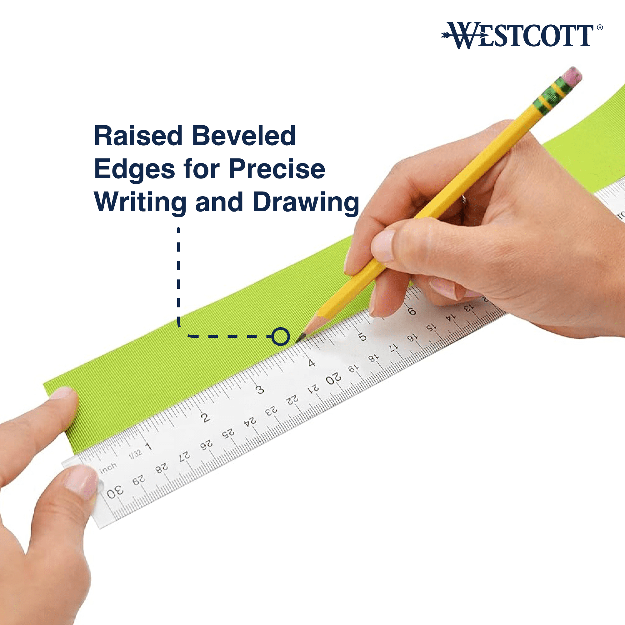 Westcott 12" Clear Acrylic Ruler, Metric Imperial, Office, 0.06 lbs., 1-Count, Not Bulk, High School