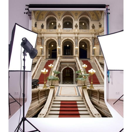 Image of GreenDecor 5x7ft Noble Entrance Hall Pantheon Photography Background Luxury European Architecture Elegant Stair Red Carpet Arch Wedding Photo Backgrou
