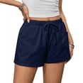 thumbnail image 6 of Only Moment Linerless Relaxed Casual Shorts for Women Blended Fabric with Pockets High Waisted Stretch Shorts for Women Summer Walking Wowomen's Sports & Recreation Shorts Navy,L, 6 of 8