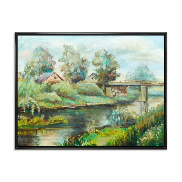 Designart Bridge On The River In Rustic Landscape FLOAT FRAME WALL ART