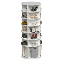 Tcbosik 7 Tier Rotating Shoe Rack Tower, 360° Revolving Shoe Organizer, 23.6 inch Round Shoe Rack for Closet, Entryway, Hallway, White