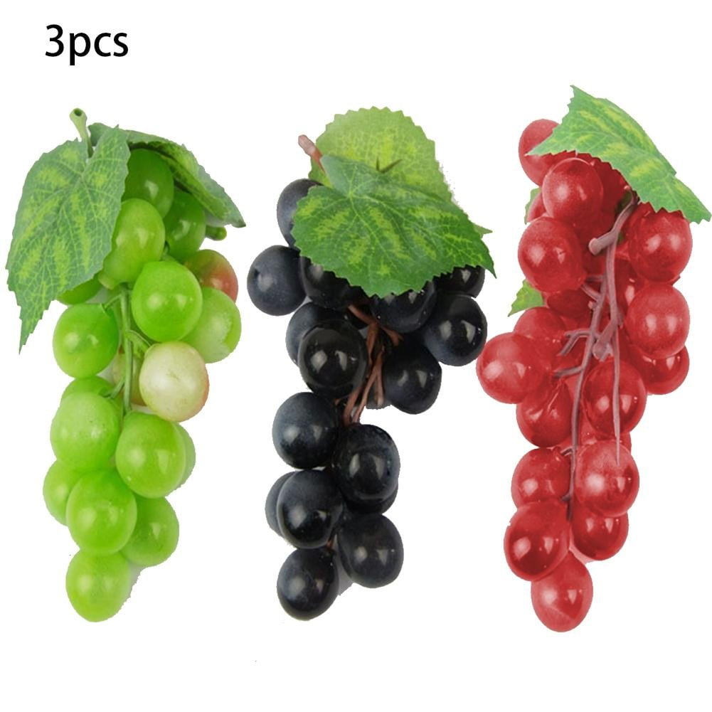 Bunch of Large Life Like Plastic Red Grapes Leaves Hang Fruit Artificial 10" 