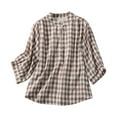thumbnail image 2 of Uootdi Women's Long Sleeve Tops Round Neck Cotton Linen Shirts Button Down Plaid Shirts for Women Gift Casual Vintage Gingham Blo, 2 of 8