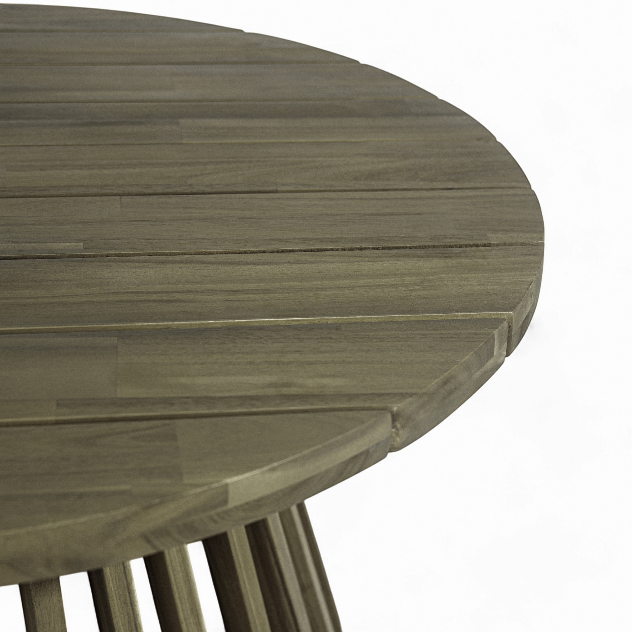 Christopher Knight Home 31.5" Outdoor Round Coffee Table, Acacia Wood Patio Table with Slatted Base, Gray