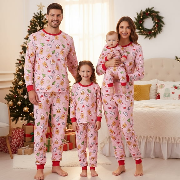 Family Matching Christmas Pajama Set Christmas Tree Gingerbread Man Print Holiday Pjs Sleepwear