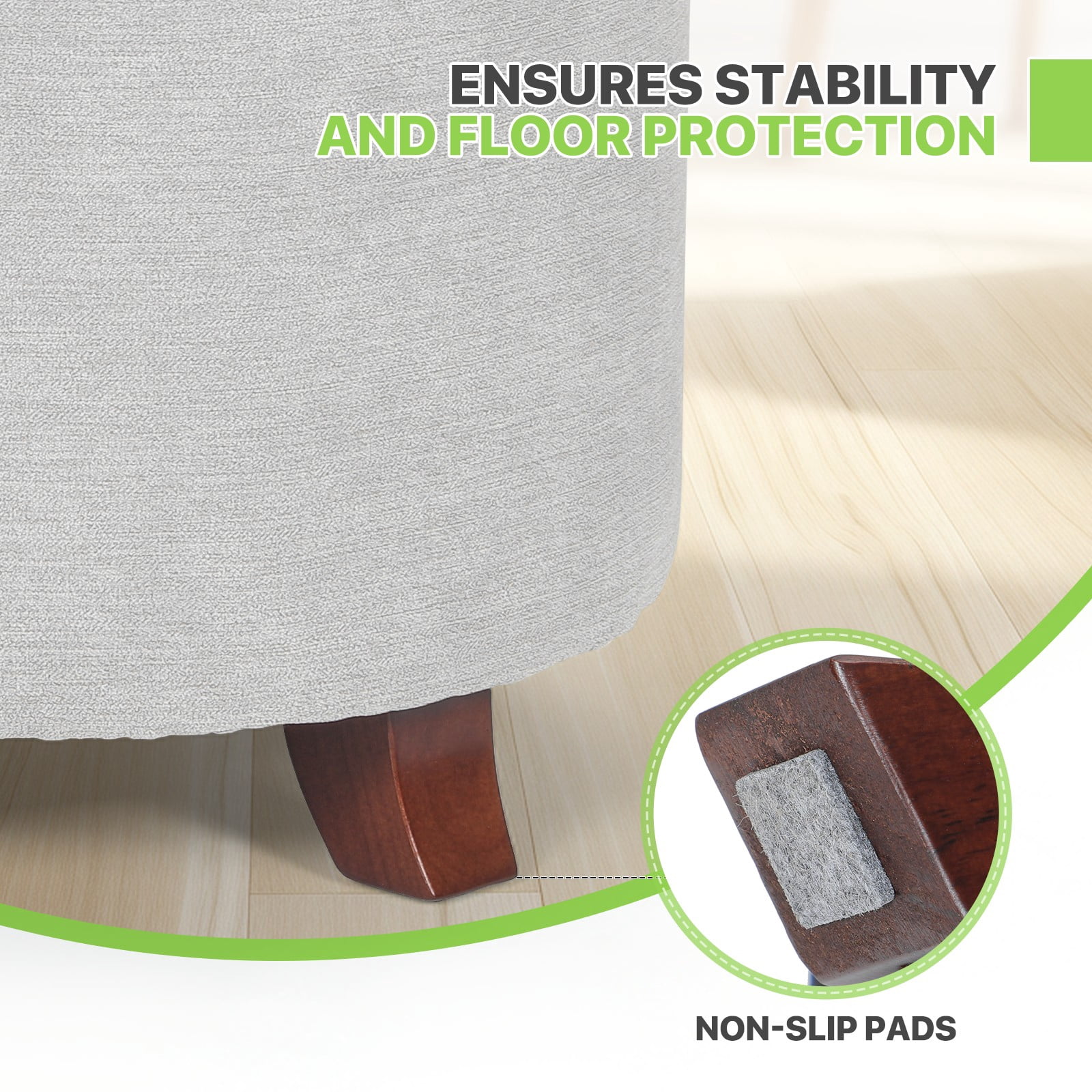 Magshion Storage Ottoman with Padded Seat, Modern Cotton-linen Footrest, Round Seat stool for Living Room Bedroom , Light Gray