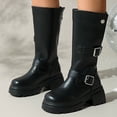 thumbnail image 6 of Knee High Boots for Women Adjustable Buckles Chunky Low Heel Fashion Lug Sole Motorcycle Boot Black 5.5, 6 of 7