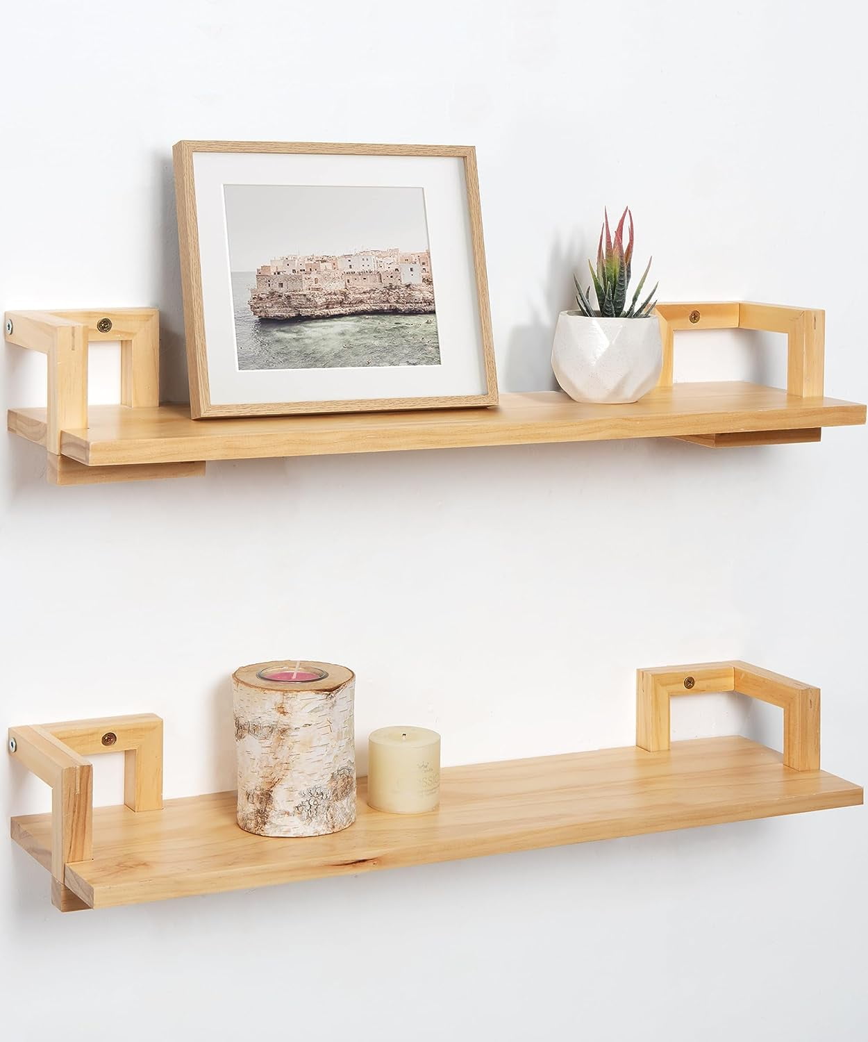 Afuly 24 Inch Floating Shelves Set of 2, Jointed Design Natural Wood