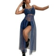 thumbnail image 3 of KOMOO Women Mesh Cover Ups Dress Sequined See Through Spaghetti Strap Long Dress High Split Coverup Smock Dress, 3 of 7