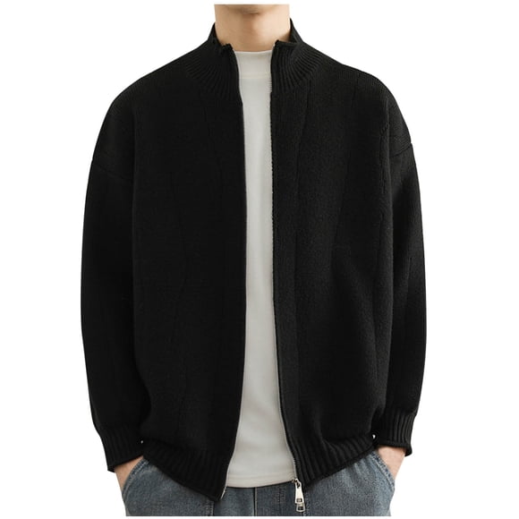 Men's Knitted Cardigan Sweater, Casual Lightweight Open Front Acrylic Top, Long Sleeve Comfortable Pullover For Everyday Wear