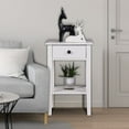 thumbnail image 3 of Living Room Bathroom Table, Modern Wood Storage Night Table Organizer with Drawer, Stylish Bedside Storage Table with Drawer and Open Shelf for Home Bedroom Dorm Room Bedside Kitchen, White, S9313, 3 of 8