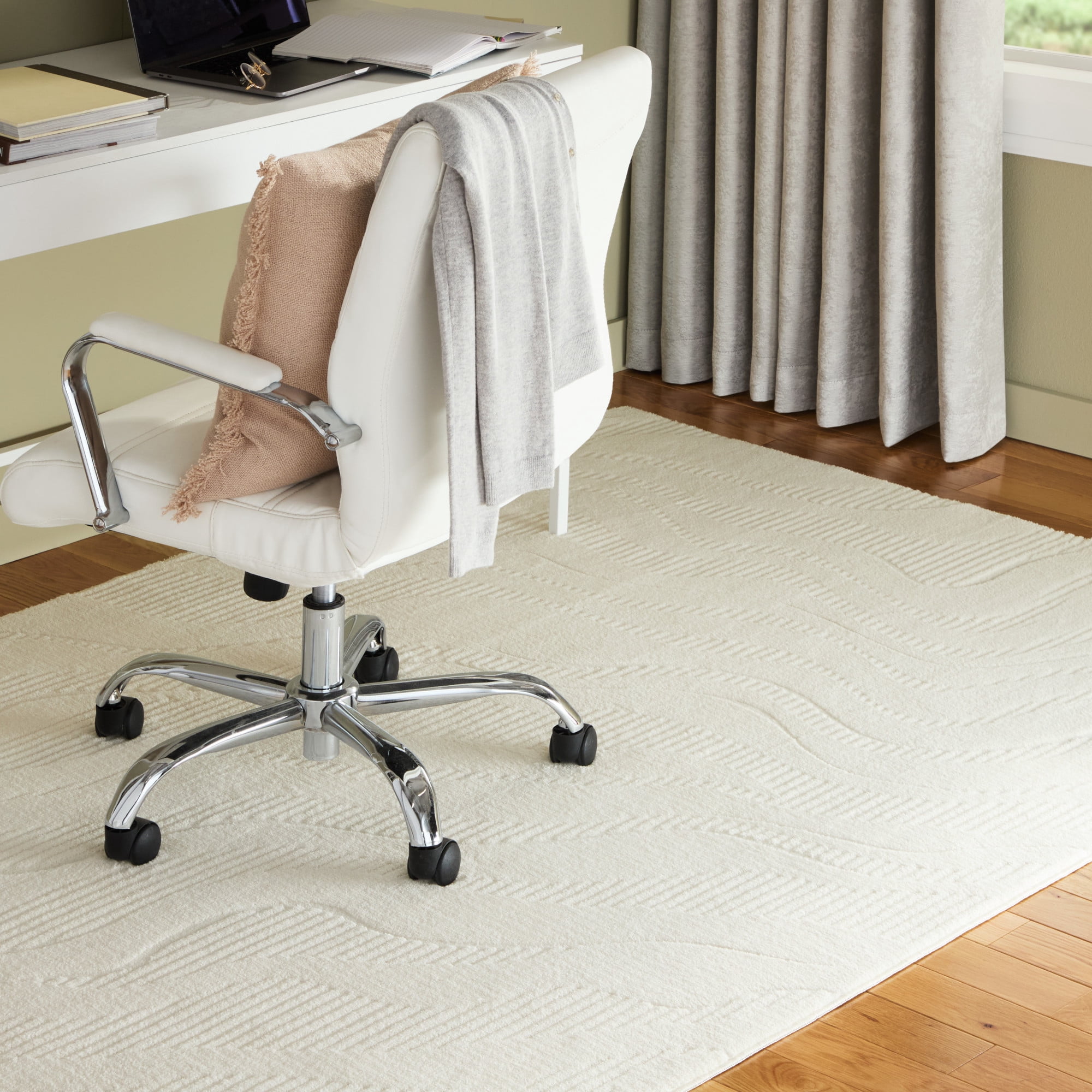 TOWN & COUNTRY EVERYDAY Lane Painterly Wave Soft Felt Everwash®, Machine Washable Area Rug with Non-Slip Backing, Modern Rug, Ivory, 6'6"x9'2"