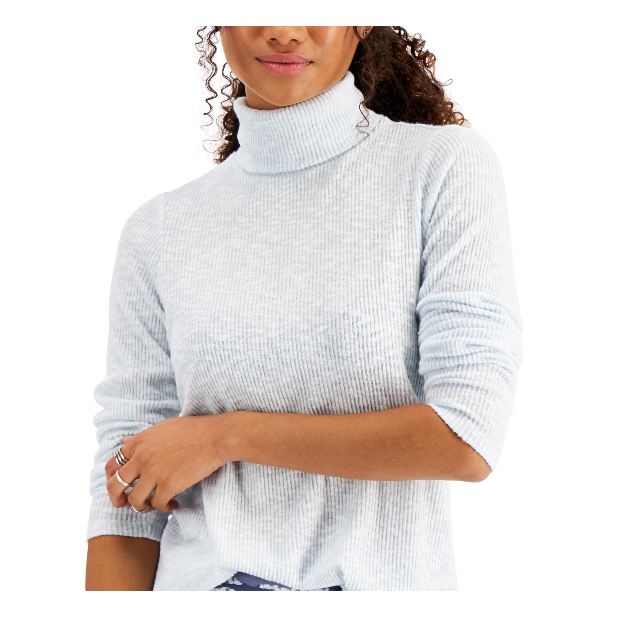 STYLE COMPANY Womens Light Blue Knit Ribbed Slitted Textured Heather Long Sleeve Turtle Neck Tunic Top Petites PP Walmart