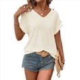 thumbnail image 2 of Camiseta con Bordado de Ojales para Mujer, Blusa Informal de Verano con Cuello en V, Blusa Holgada A , Color Albaricoque M, 2 of 8