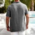 thumbnail image 5 of APEXFWDT Men's Cotton Linen Henley Shirt Solid Color Short Sleeve Shirt Button Casual Breathable Top,S,Gray, 5 of 8