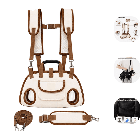 Small Dog Lift Harness & Backpack Carrier, Adjustable Breathable Sling for Cats/Puppies, Hands-Free for Hiking & Senior Mobility Brown S