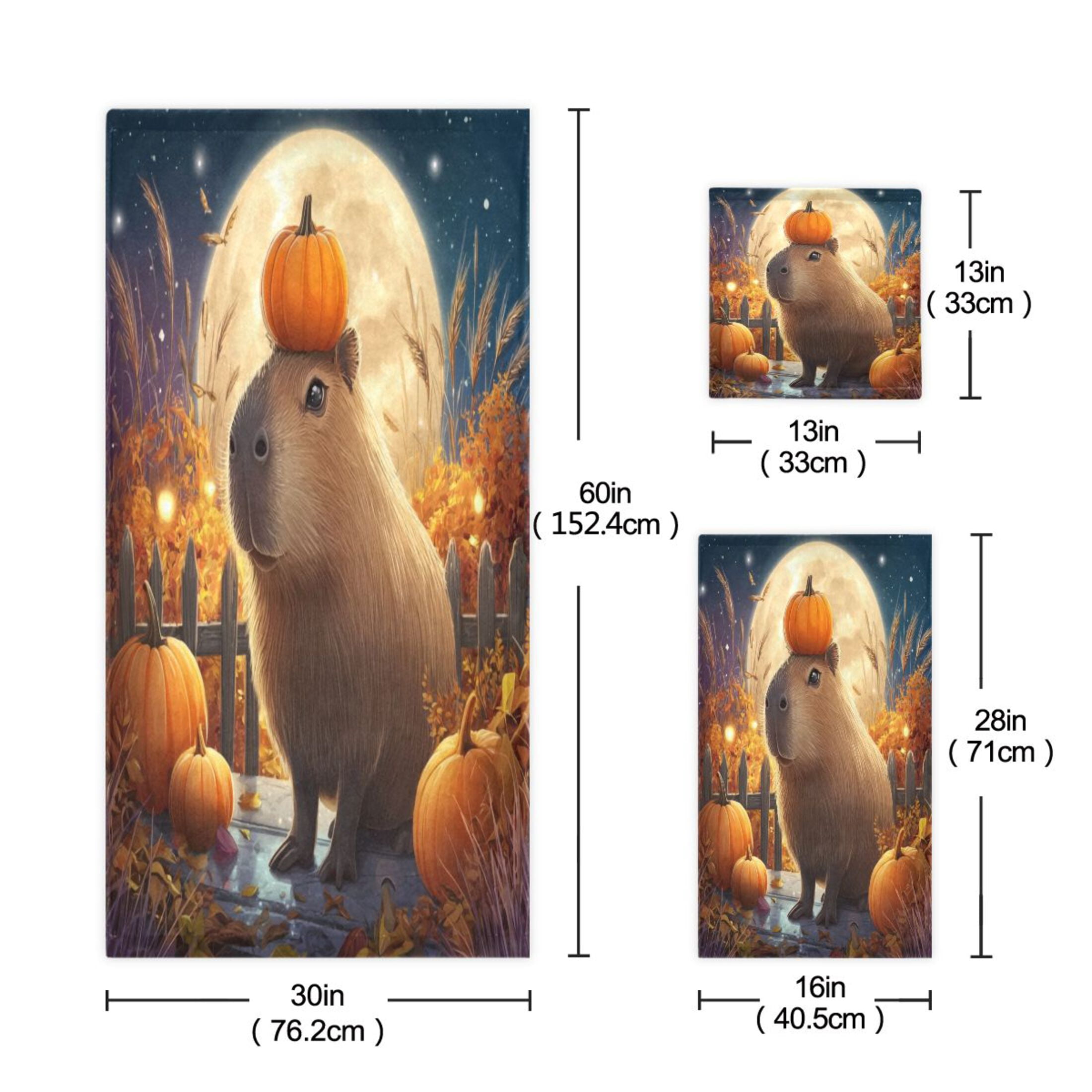 3 Piece Bath Towels Set Bath Towel, Hand Towel and Face Towel for Bathroom, Gym, Hotel Capybara with Pumpkins and Leaves