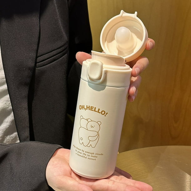 Botella de agua térmica de oso bonito de 320ml para estudiantes, termo portátil de acero inoxidable, termo a prueba de fugas, termo de agua para niños