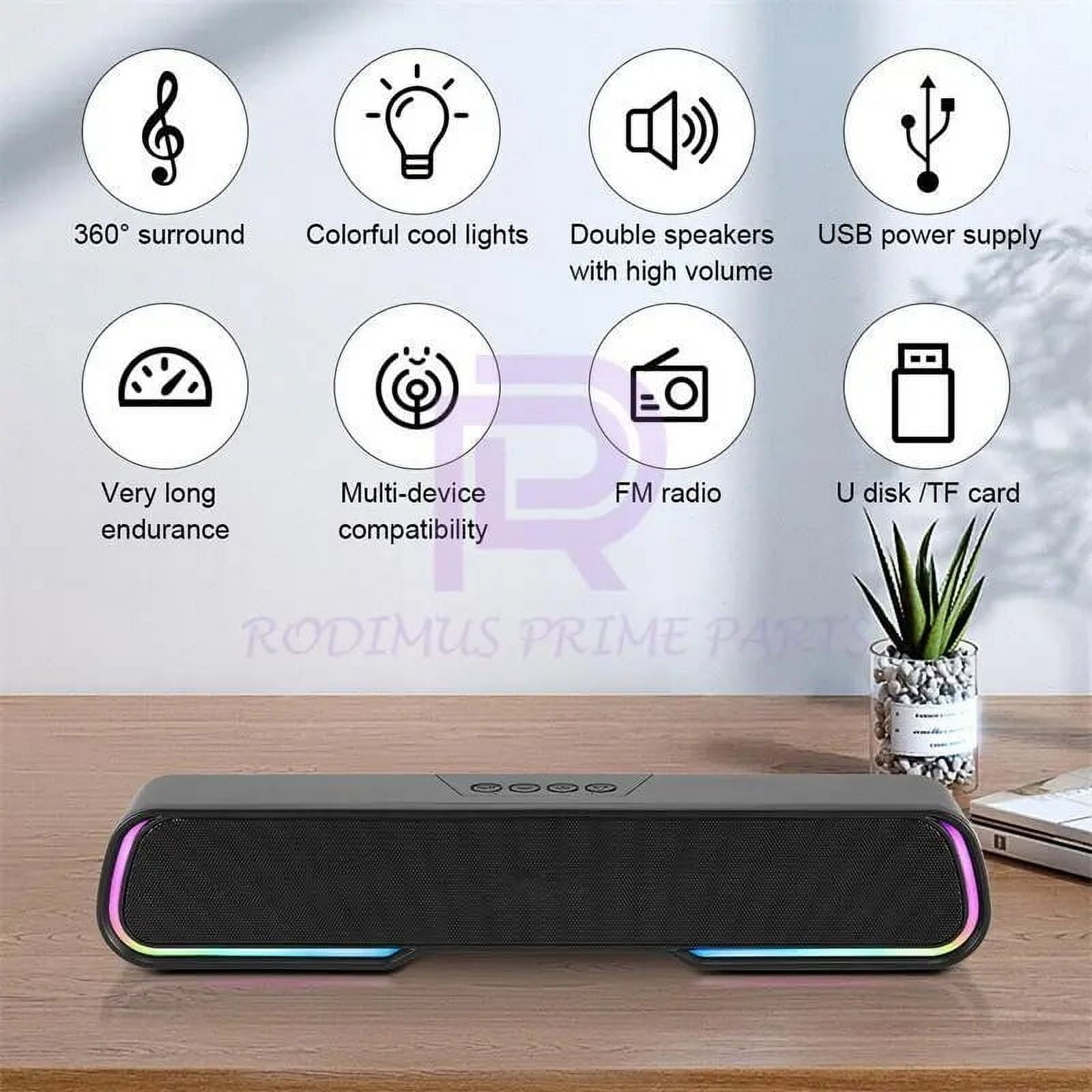 MYJTOPUS LED Soundbar Speaker Sound Bar, Mini Subwoofer Soundbar with Bluetooth Wireless for TV, Computer, Black