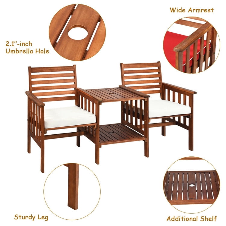 Aimee Lii 3 Pieces Patio Furniture Set, Outdoor Patio Table Chairs Set Acacia Wood Loveseat, White