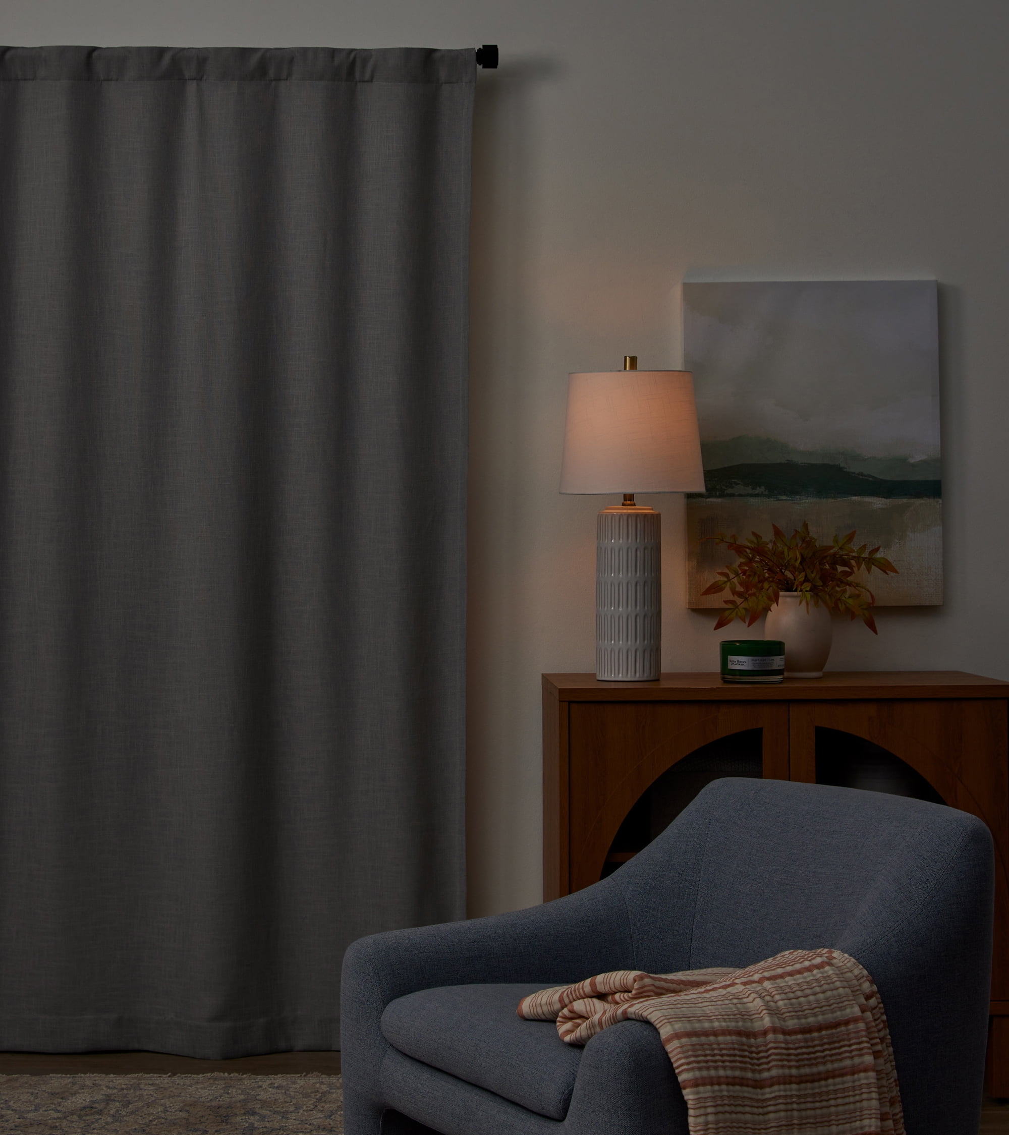 Better Homes & Gardens 100% Blackout Linen Blend Single Curtain, 50x84, Soft Silver