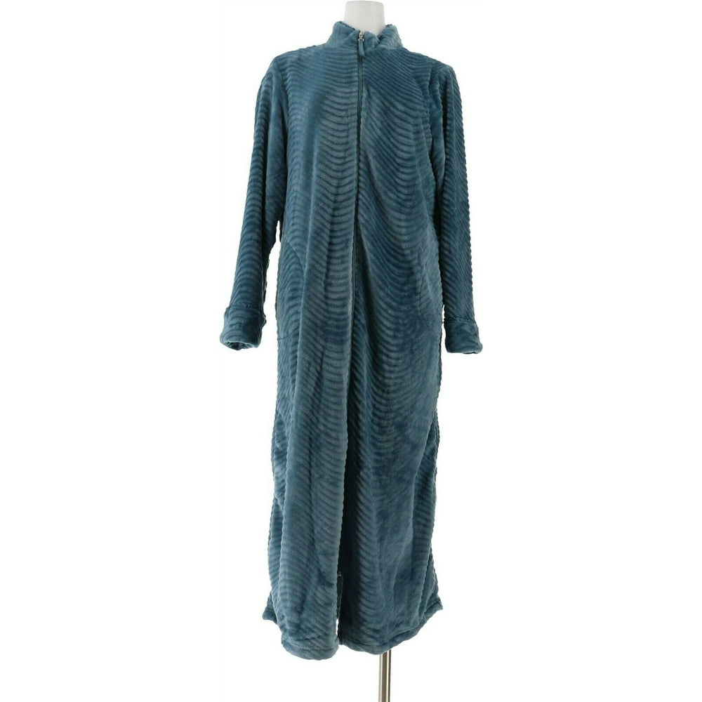 Stan Herman - Stan Herman Tall Plush Trimmed Wave Long Zip Robe Women's