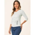 thumbnail image 2 of DARING DIVA V Neck Knitted Buttons Decor Ruched Blouse Top XS Light Gray, 2 of 6