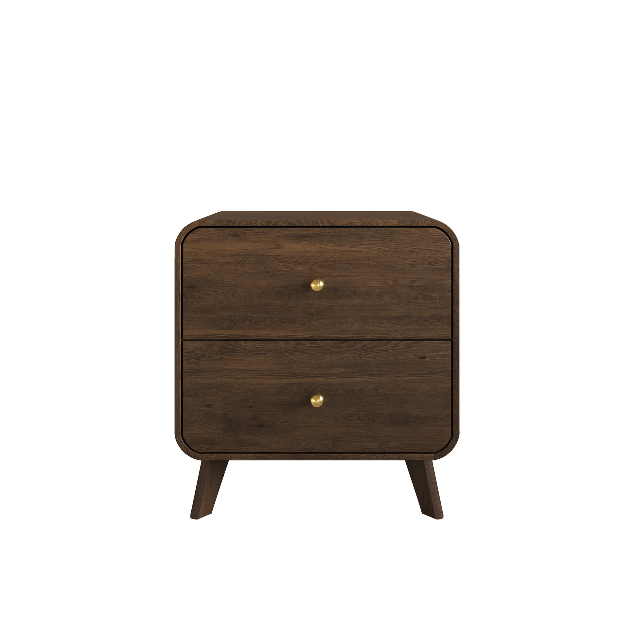 Castle Place Mid-Century 2 Drawer Wooden Nightstand, Brown