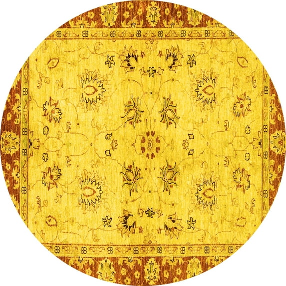 Ahgly Company Indoor Round Oriental Yellow Traditional Area Rugs, 8' Round
