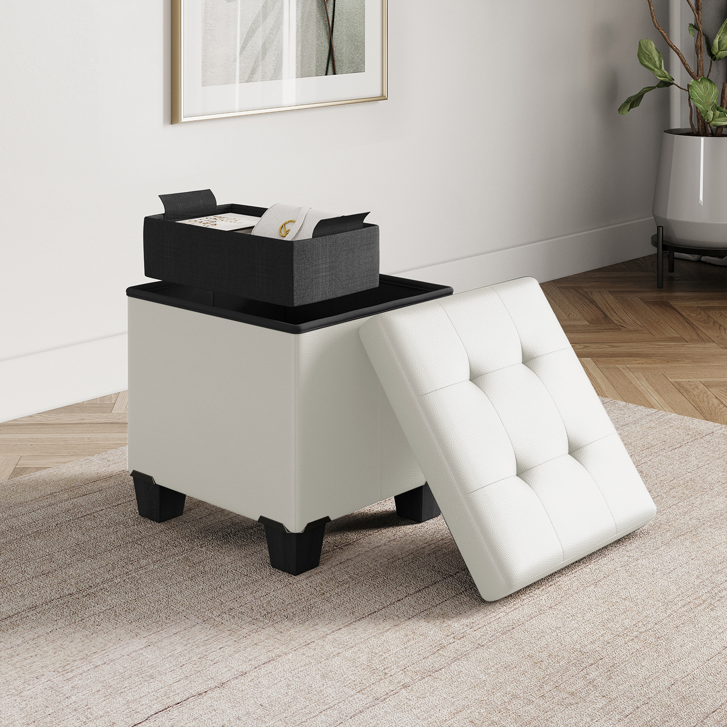 StorageBud 15" Storage Ottoman, White photo 1