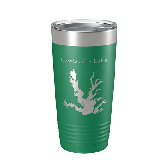 Lewisville Lake Map Tumbler Travel Mug Insulated Laser Engraved Coffee Cup Texas 20 oz Green