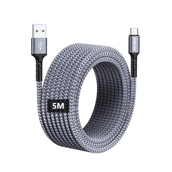 Quyaojz Long USB C Cable 5M,USB C Charger Cable,USB-A to TYPE C Fast Charging Nylon Cord for Xbox,PS5 Controller,Galaxy,Pixel,LG,Switch-Grey