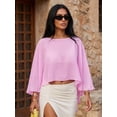 thumbnail image 4 of Argulvti Women Poncho Tops Fashion Crew Neck Solid Color Loose Fit Summer Sheer Cover Up Shawl Wrap, 4 of 9