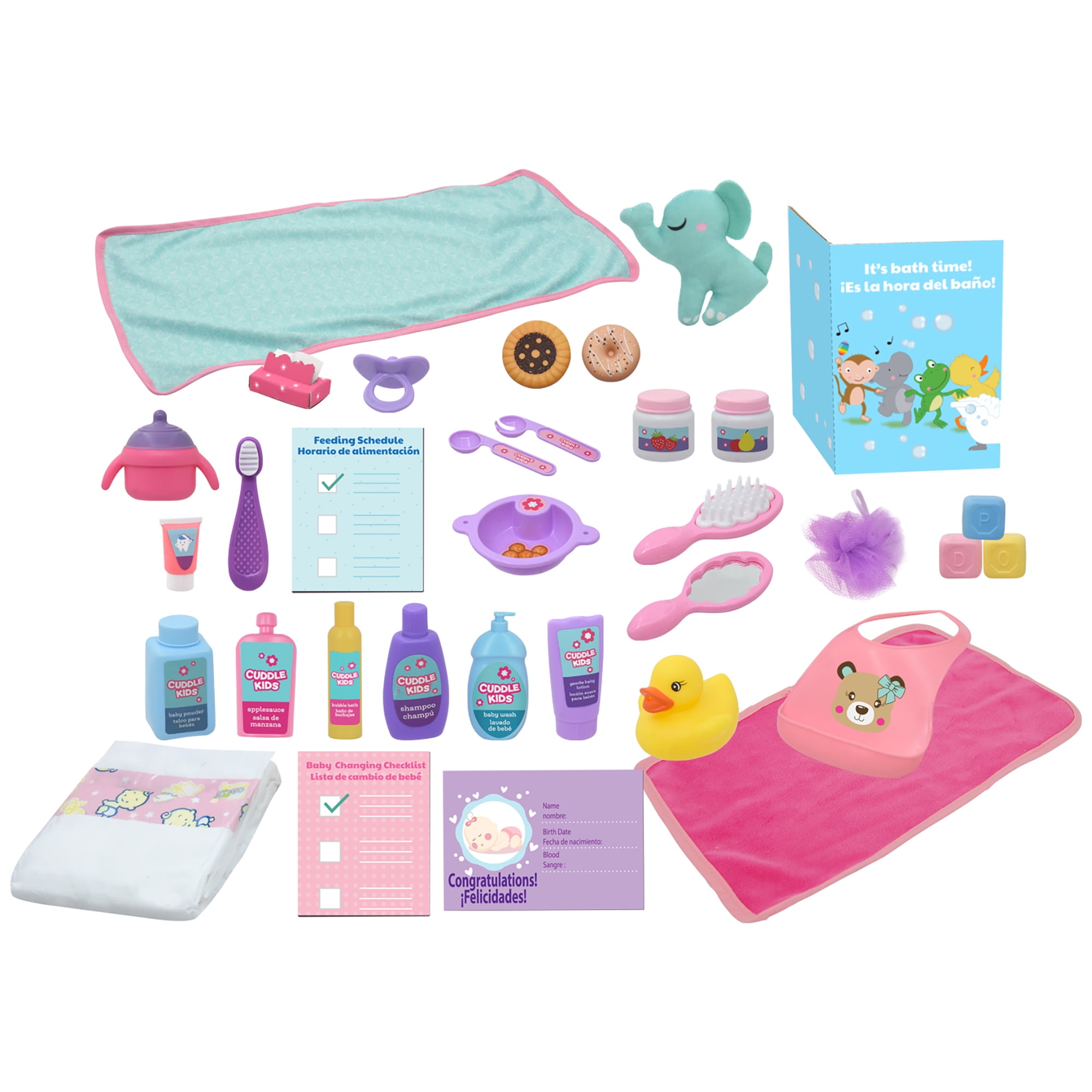 Cuddle Kids: Love N' Feed Playset - 15" Baby Doll - Pink Tutu Outfit - Cuddly Elephant Plush, 33pc Care Toy Accessories, Hard Body, Kids Age 3+
