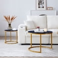 thumbnail image 2 of CQSXDA Set Of 2 Round Coffee Table Nesting With Top And Golden Frame Marble Pattern For Modern Living Room, 2 of 6