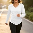 thumbnail image 4 of Vivianyo HD Women's Long Sleeve Athletic Tee Tops，V Neck Curved Hem Casual Lightweight T‑Shirt for Women, Sizes S-2XL, 4 of 6