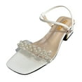 thumbnail image 2 of Xunlbb Sandals for Women Thick Medium Heel Rhinestone Beaded Open Toe Sandals Non Slip External Wear Flat Toe Sandals Beach Sandals for Woman on Clearance, 2 of 6