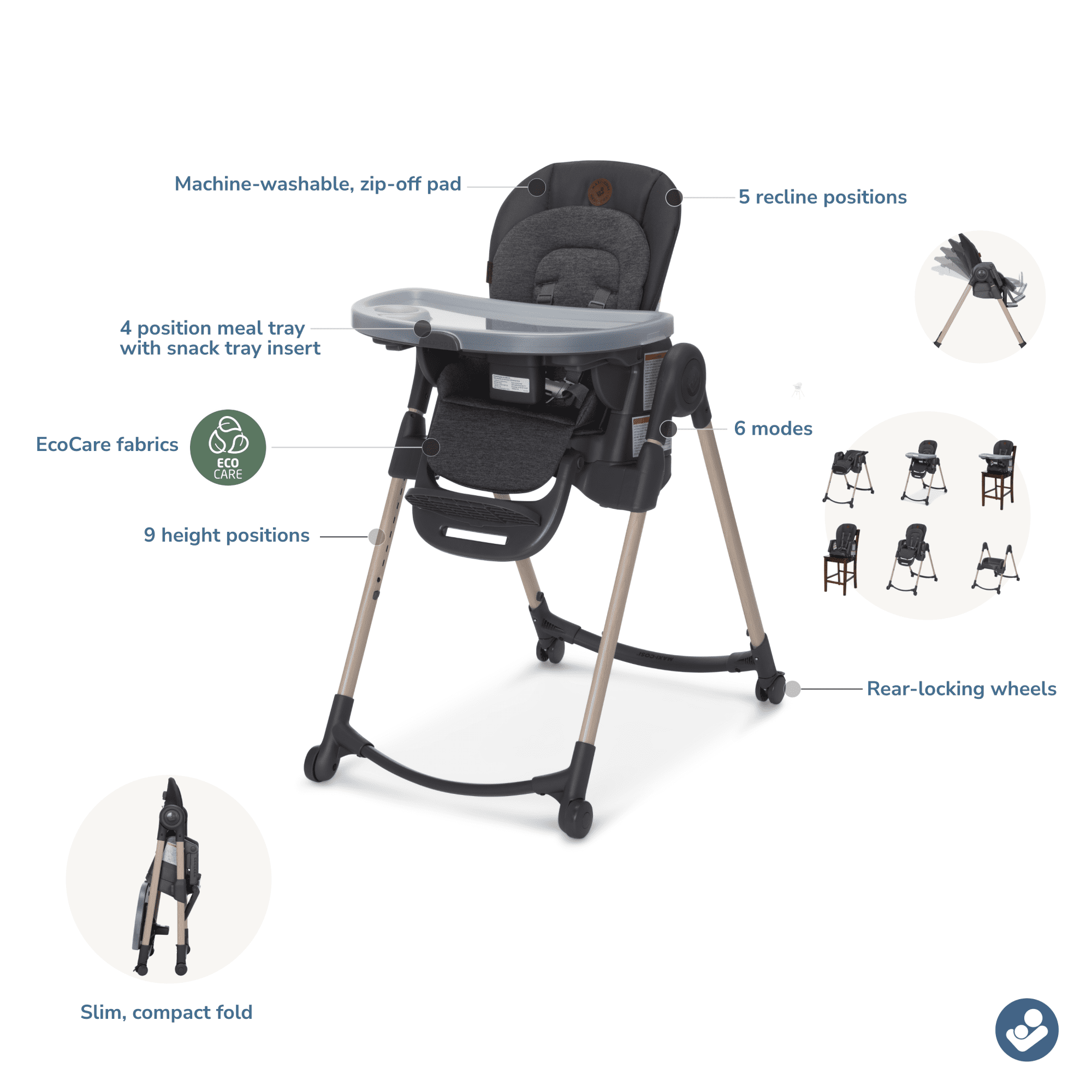 Maxi-Cosi Minla 6-in-1 High Chair, Classic Graphite
