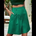 thumbnail image 6 of Elastic Waist Wide Leg Knee Length Summer Shorts for Women with Pockets Green M, 6 of 7