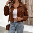 thumbnail image 4 of IUYRTFE Women's Cropped Button Down Jacket Long Sleeve Collared Casual Knit Outerwear, 4 of 5