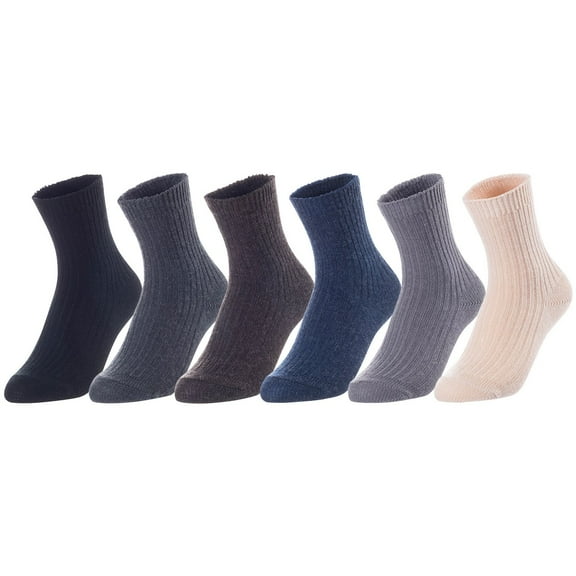 Lovely Annie Unisex Children's 6 Pairs Thick & Warm, Comfy, Durable Wool Crew Socks. Perfect as Winter Snow Sock and All Seasons LK08 Size 9Y-11Y (Assorted)