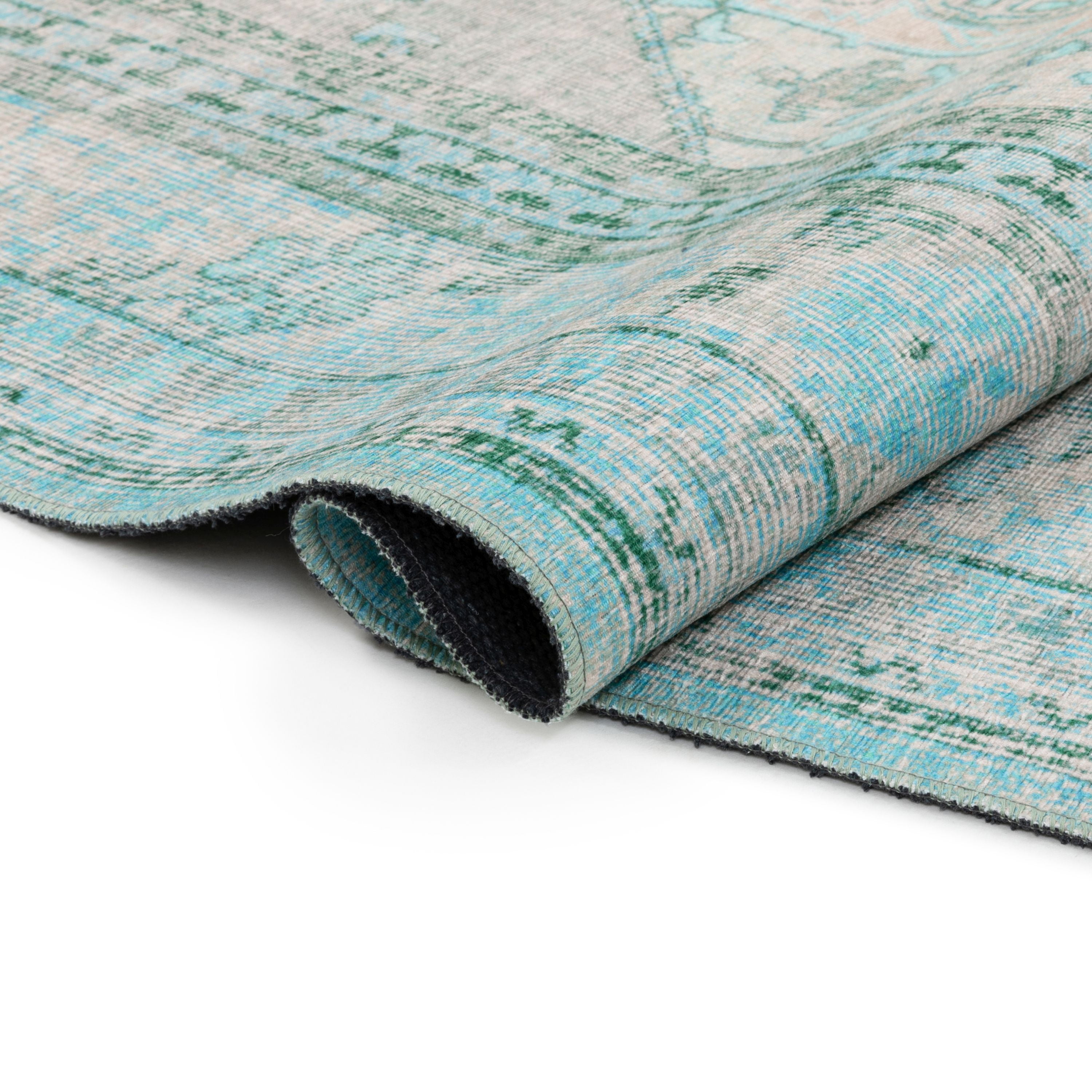 Well Woven Nile Gila Vintage Bohemian Medallion Botanical Border Green 5' x 7' Machine Washable Flat-Weave Area Rug