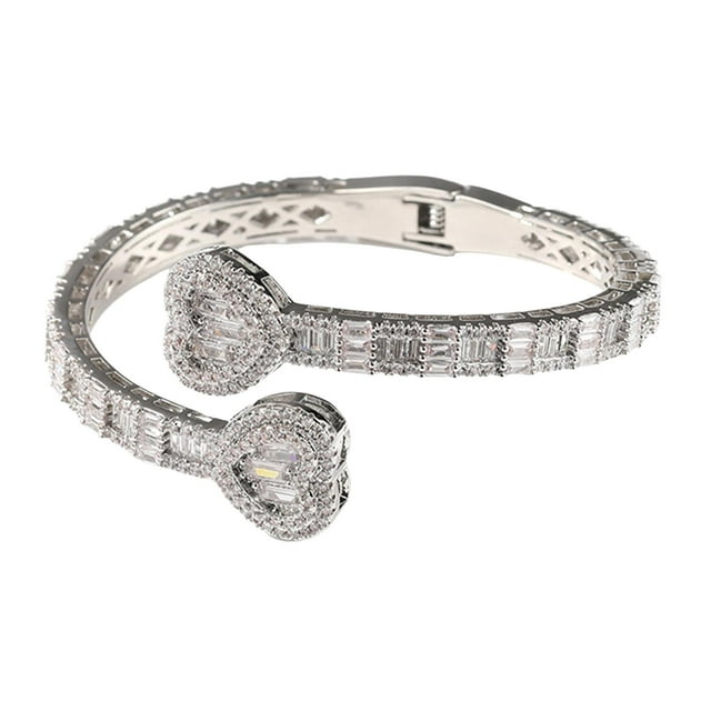 Pulsera elegante con adornos de diamantes de imitación, regalos de joyería, brazalete de muñeca con corazón de amor Argenta 7 pulgadas