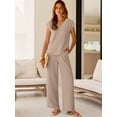 thumbnail image 4 of ANRABESS 2 Piece Sets for Women Lounge Outfits Summer V Neck Cap Sleeve Top Wide Leg Pants Vacation Beach Travel Set Apricot Large, 4 of 9