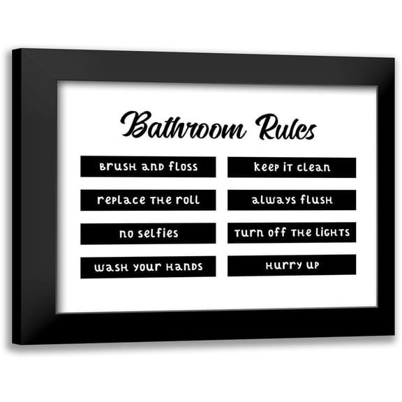 CAD Designs 14x12 Black Modern Framed Museum Art Print Titled - Bathroom Rules